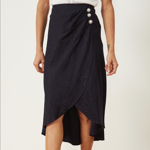 LPA Navy blue jacquard fabric Eleanor Skirt M - Picture 2 of 7